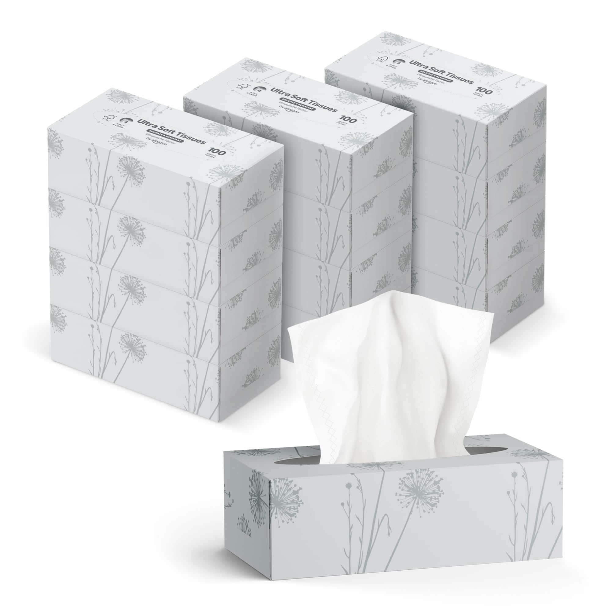 by Amazon 4-Ply Facial Tissues, 1200 Count (12 Packs of 100)