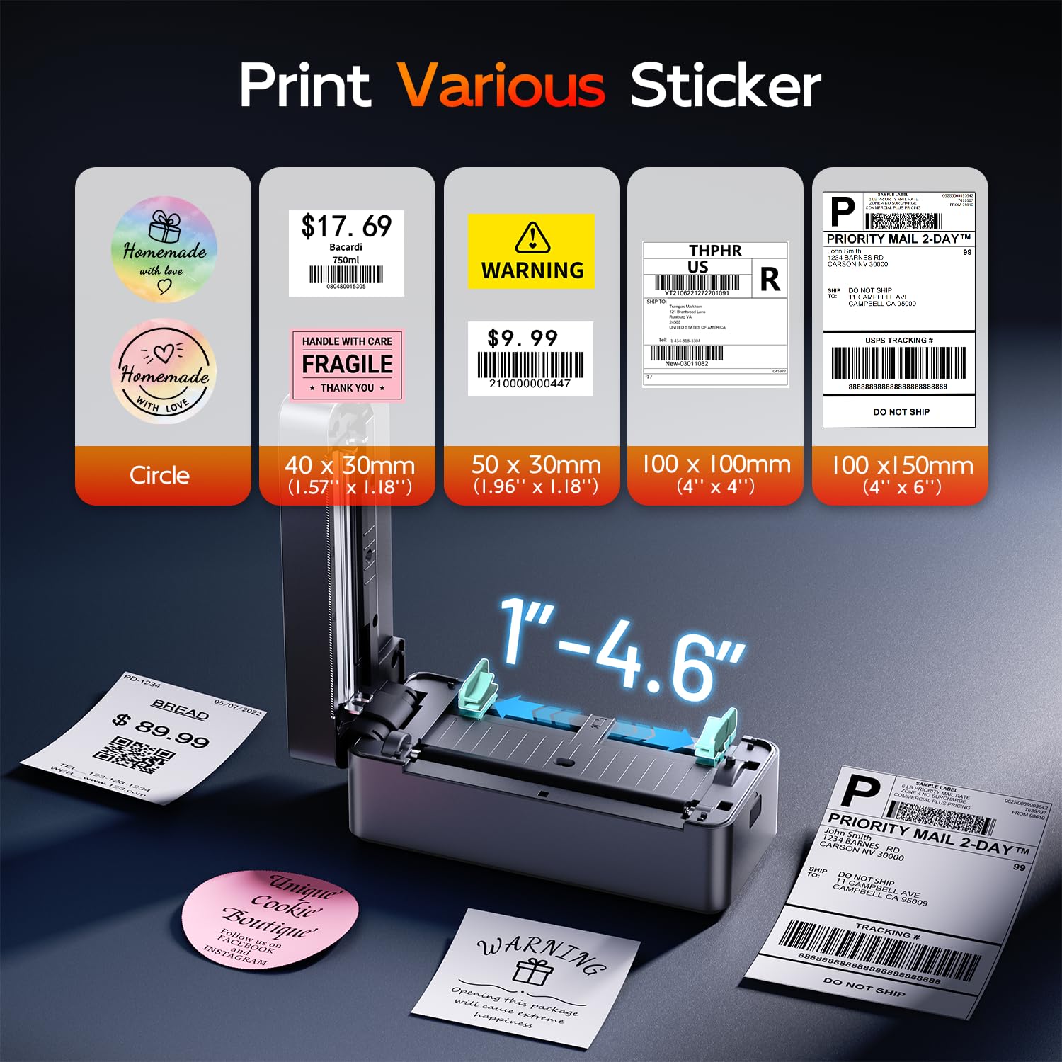 TATTMUSE DHL Etikettendrucker Bluetooth, Versandetiketten Drucker 4x6, Grau | Label Printer Unterstützt iOS, Android, Windows und Mac, Thermodrucker Labeldrucker Kompatibel mit Amazon, Vinted, DPD