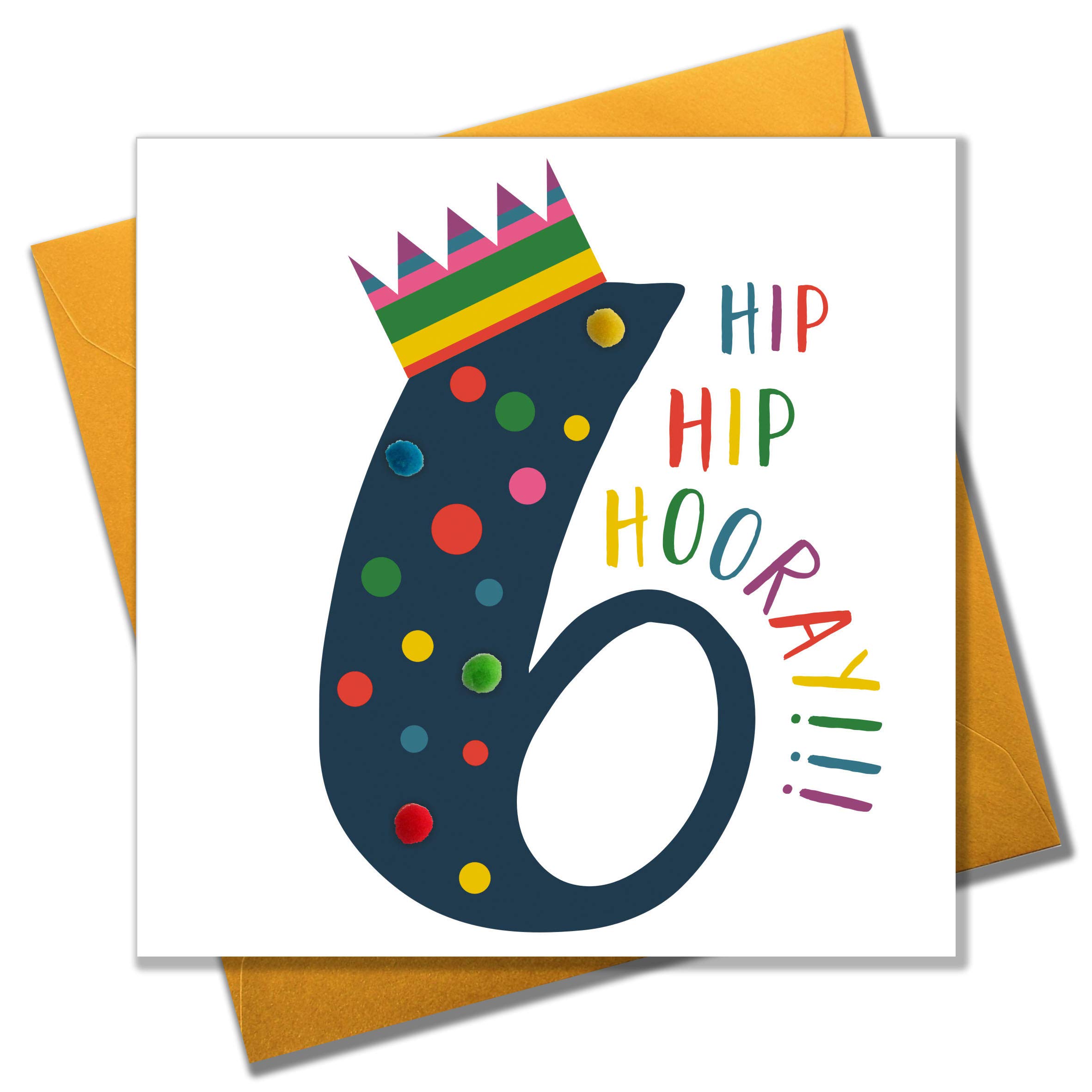 Claire Giles POM106B Age 6 Greeting Card Embellished with Pompoms - Blue