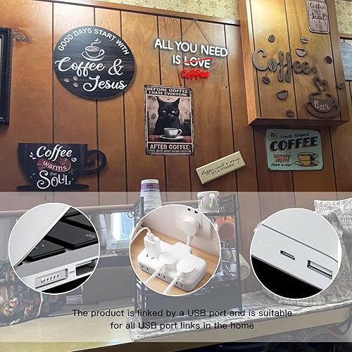 Miniatura 6 de Ineonlife Letrero de neón de café para decoración de pared, con texto en inglés All You Need Is Coffee, letrero LED para cafetería, bar, decoración