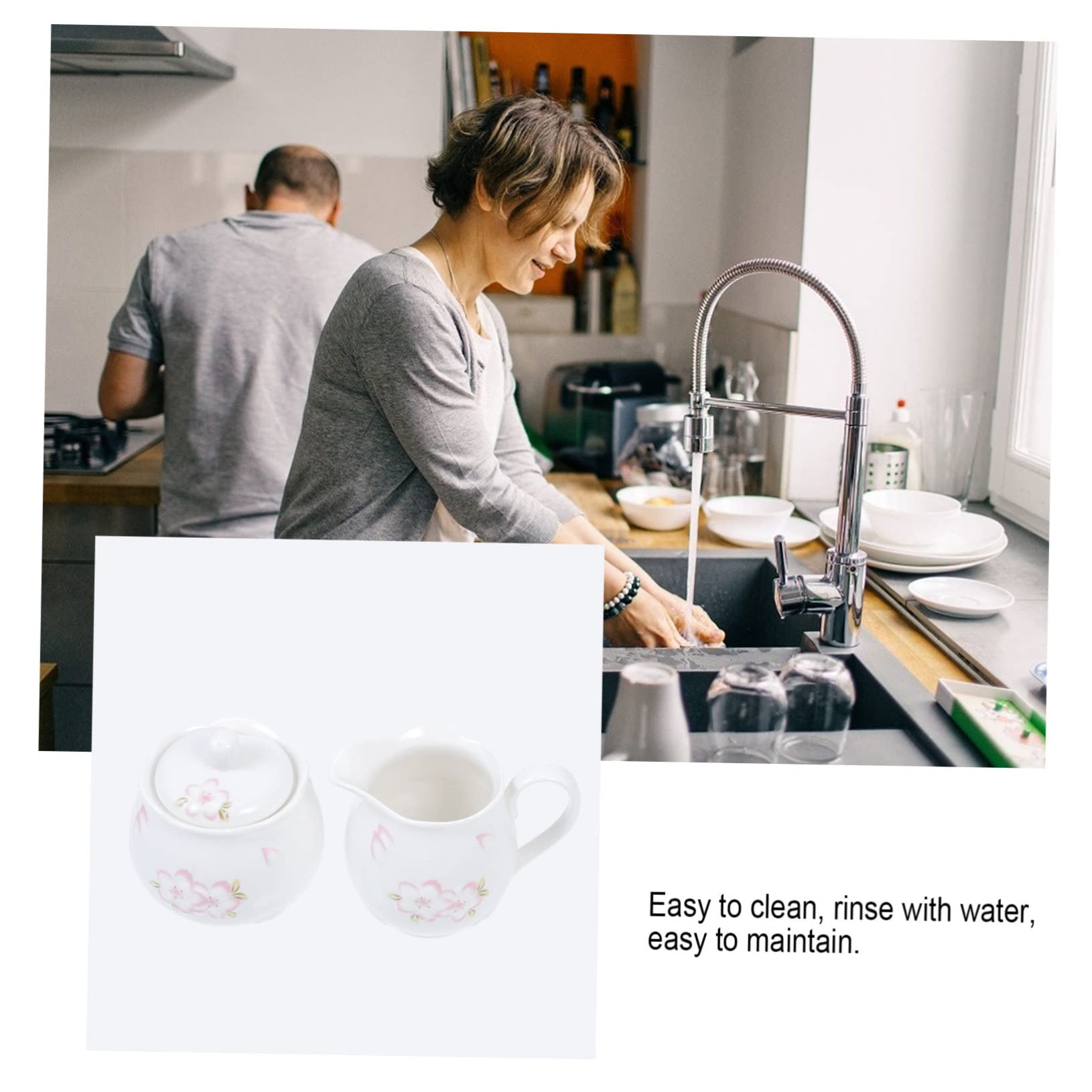 BESTYASH Pot à Lait et Sucrier avec Couvercle en Céramique Set 2 Pièces Poignée Facile à Saisir Design Créatif Blanc Élégant pour Pause Thé Détente