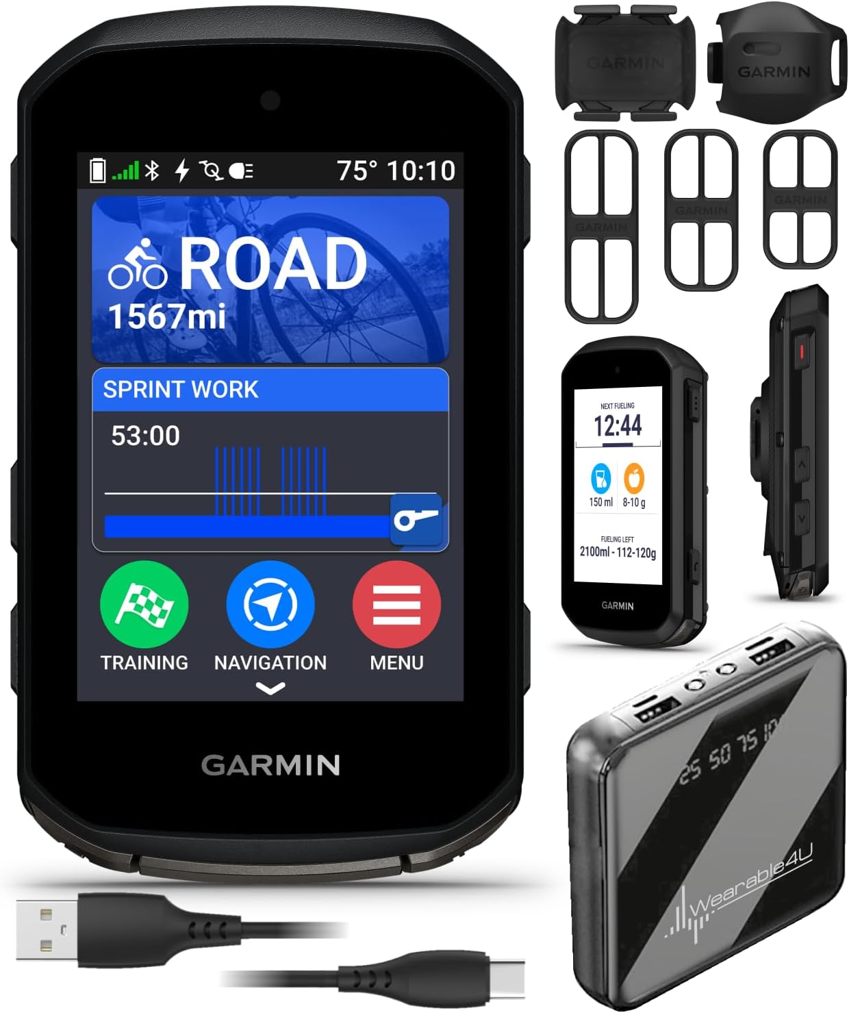 Garmin Edge 850 Compact GPS Cycling Computer 2.7" Vivid Color Touchscreen Display with Wearable4U PowerBank Bundle