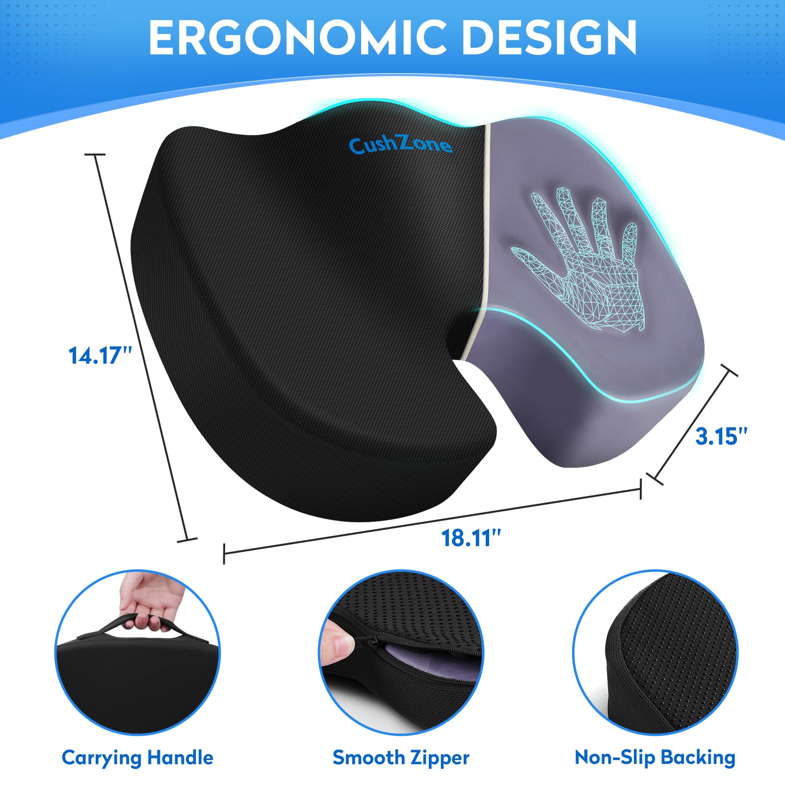 Seat Cushion Memory Foam Cushion for Office Chair Car Seat Airplane Chair Pad for Postpartum Pregnancy Sciatica Tailbone — view 2