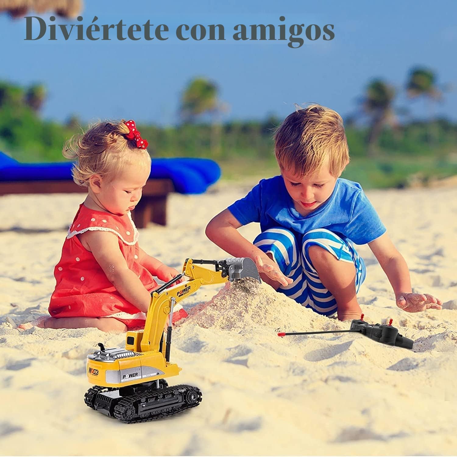 Excavadora de Control Remoto, Juguete de Arena de Ingeniería, Vehículo de Construcción, Coche de Juguete Para Niños