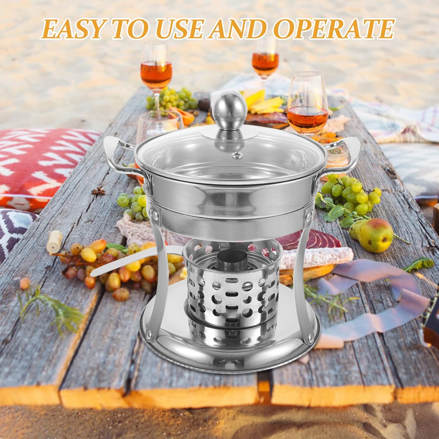 Hemoton Stainless Steel Hot Pot with Stove 9.05In Compact Individual Hot Boiler for Home Cooking and Outdoor Use Soup Stock Pot
