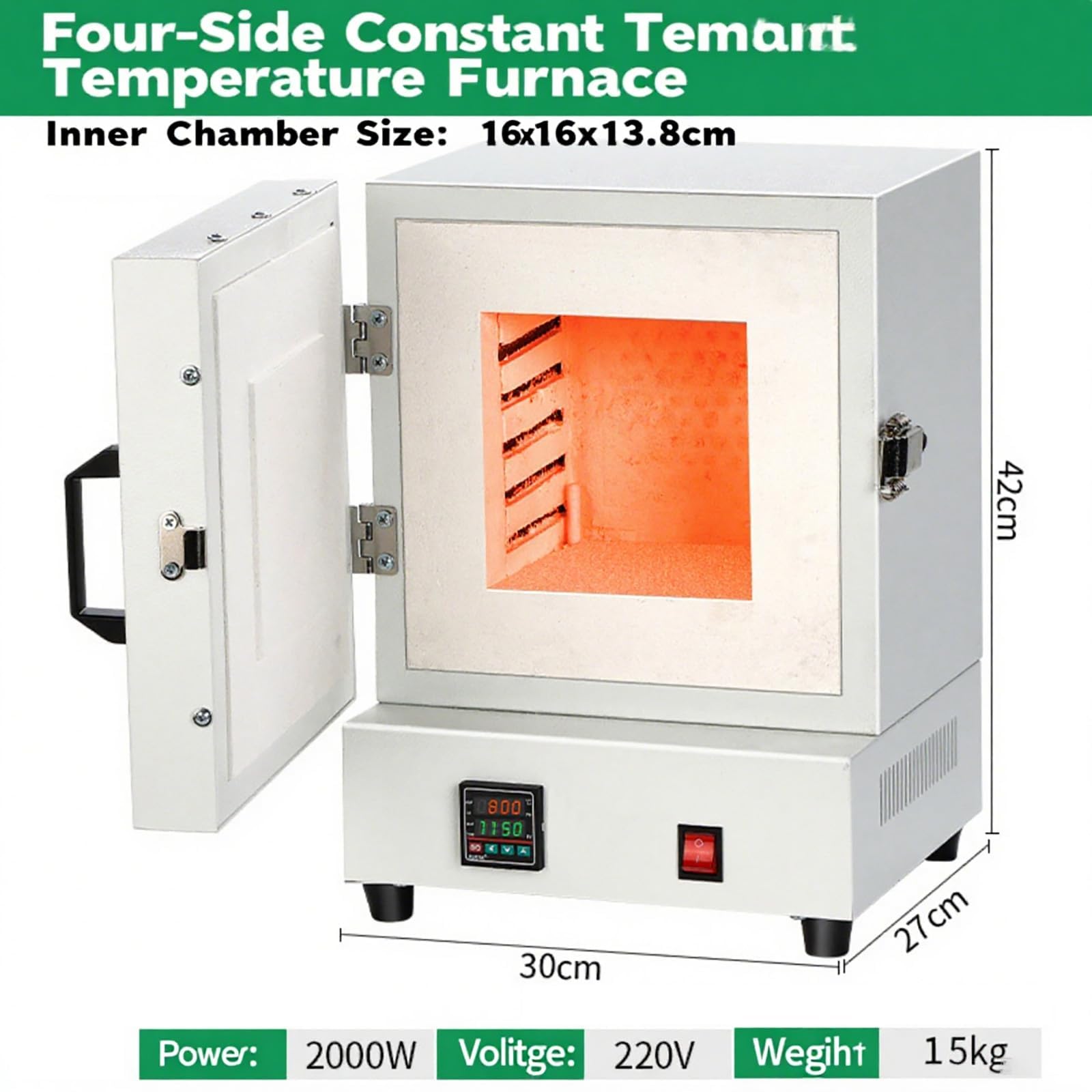 Piec elektryczny, kompaktowy piec stołowy do topienia o mocy 2000 W, maksymalna temperatura 1150 ℃/2102 ℉, do wyrobu biżuterii, odlewania metali, glazurowania ceramiki i projektów DIY