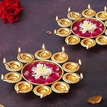 TIED RIBBONS 2 Pcs Urlis for Decoration Indian | Iron | Diya Shape Flower Decorative Urli Bowl for Indian | Urli Bowl with Diya for Wedding, Pooja, Indian Decor | Indian Decorations for Home