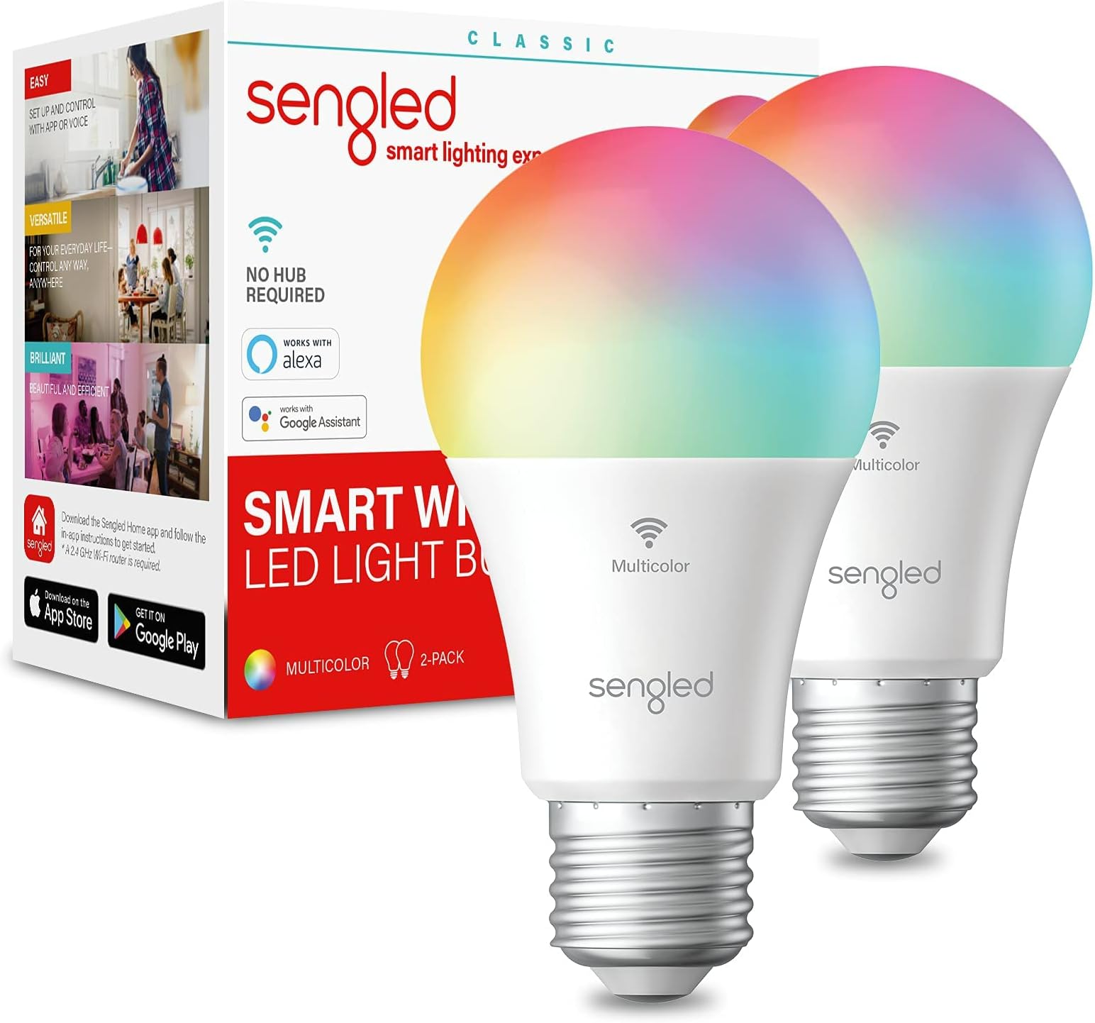 SengledSmart Bulb, WiFi Light Bulbs, Color Changing Light Bulb, Smart Light Bulbs that Work with Alexa & Google Assistant, A19 RGB Alexa Light Bulb No Hub Required, 60W Equivalent 800LM CRI>90, 2Pack