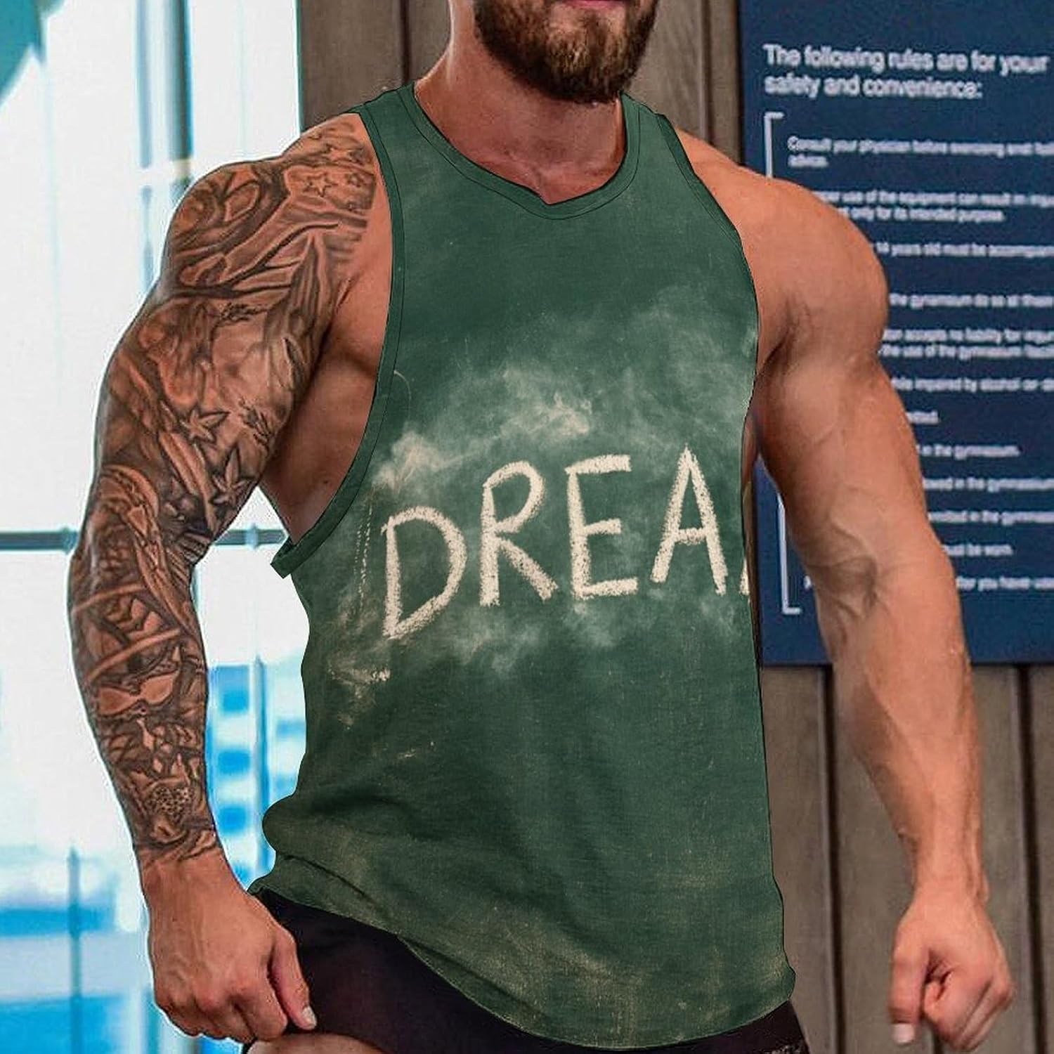 Word Dream Men's All Over Print Muscle Tank Top Sleeveless V Neck Workout Gym Casual Sports Tee S‑5XL
