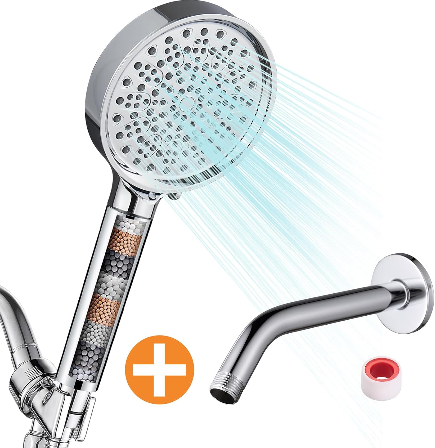 Handheld Shower Head with Filter and 6Inches Wall Mounted Shower Pipe