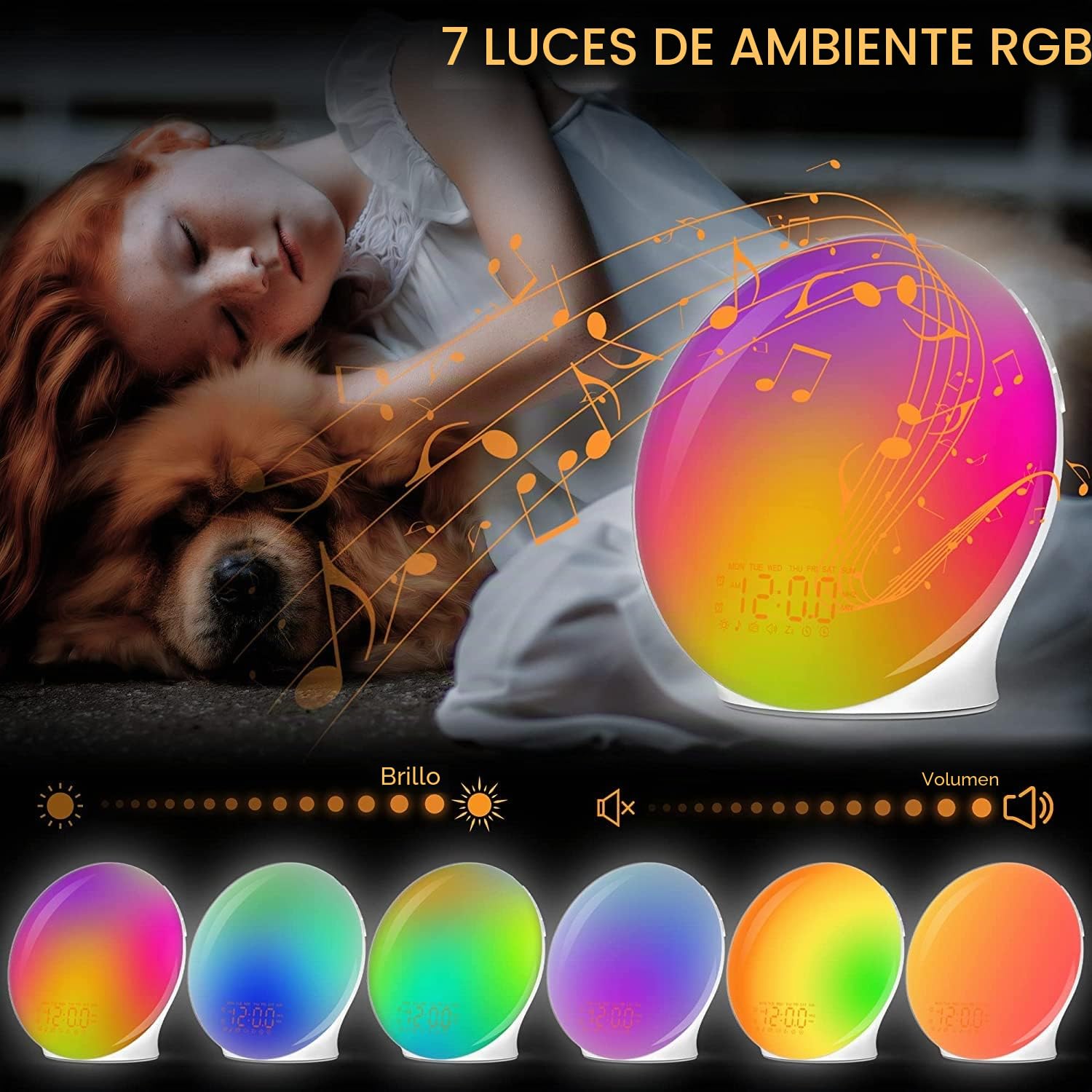 Despertador Luz Wake Up Light con Alarmas Duales de Simulación de Amanecer/Atardecer Reloj de Alarma, Radio FM & 8 Sonido Natural, 3 Modos de Luz, Snooze, Alarmas Duales Regalo para Niños, Adultos