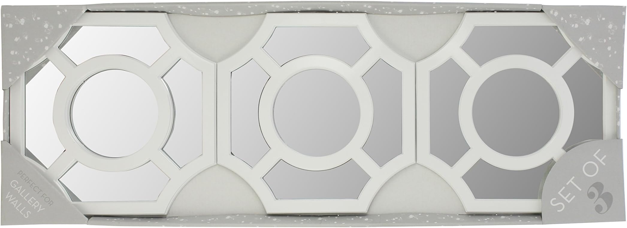 3 Piece Decorative Mirror Set, Wall Accent Display (White)