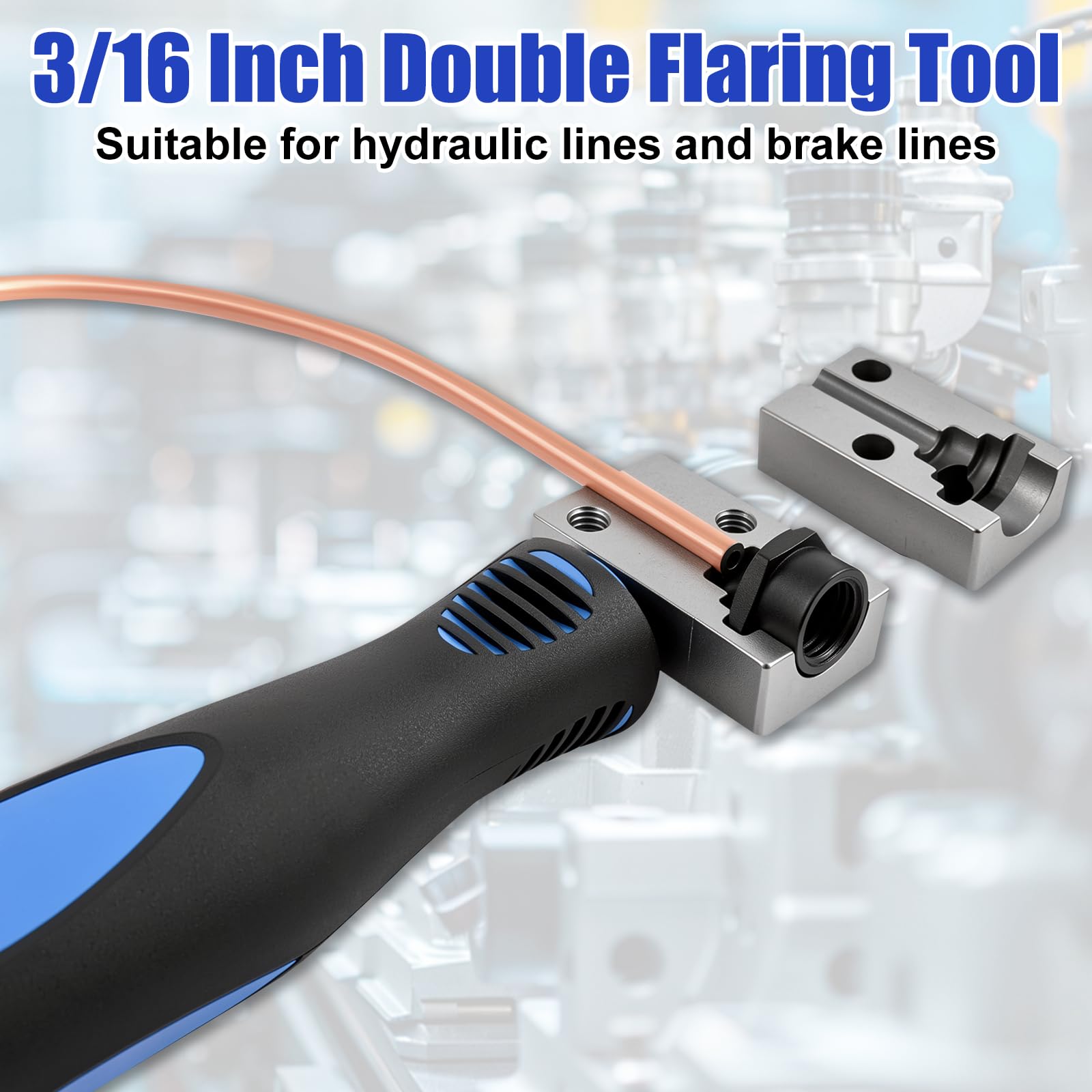 Poweka Kit de Herramienta Abocardar Tubos Freno DIN, 4,75 mm (3/16") Universal Herramienta para Bordes de Tubos de Freno, 7,62 m Cable de Freno con 16 Racores y 5 Conectores