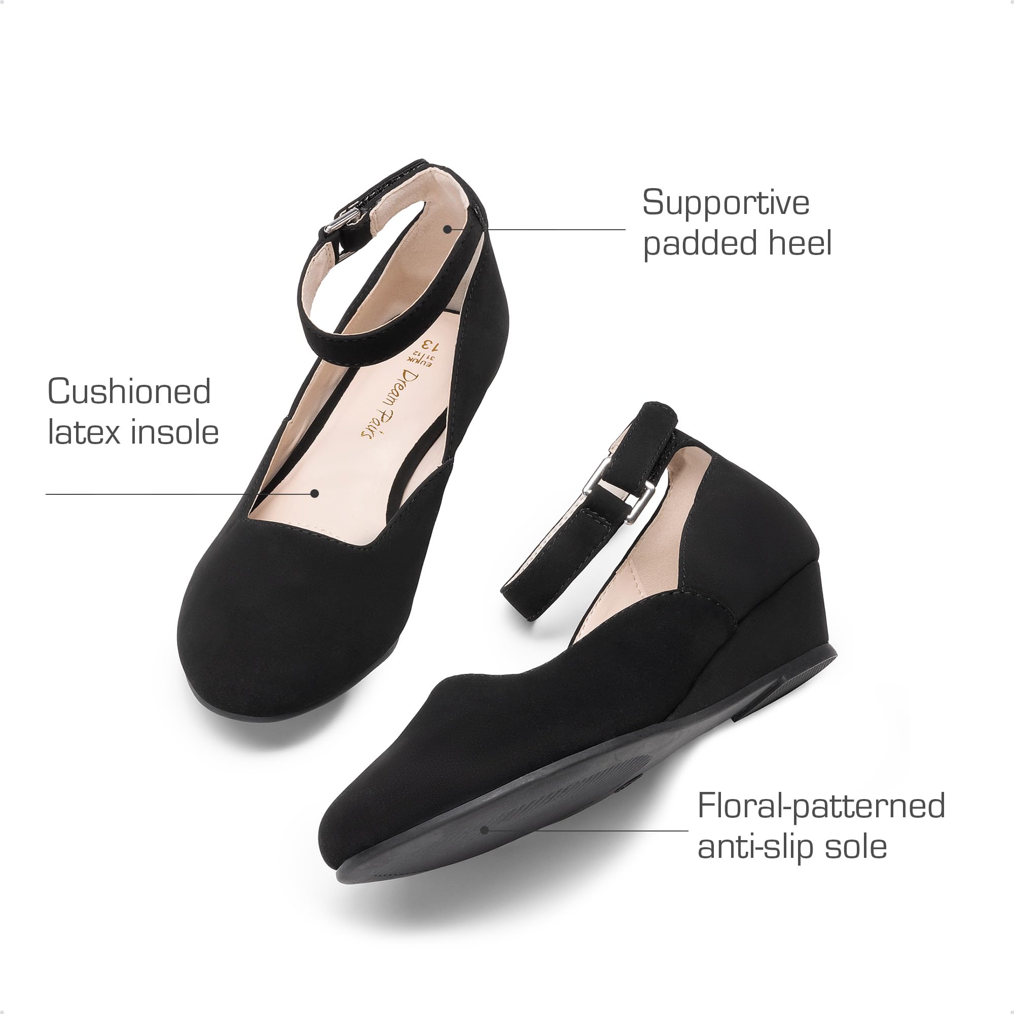 DREAM PAIRS Ballerines Fille, Chaussures Princesse Fille à Talon Compensé Bas, Escarpins Enfant à Bride Cheville pour Mariage, Fête et Cérémonie