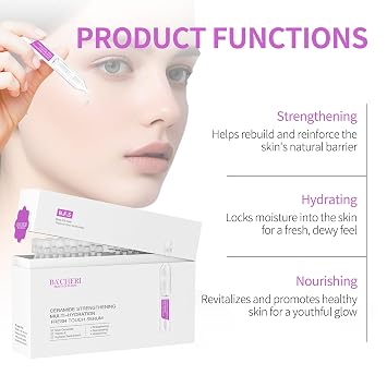 Ceramide Serum for Dry Sensitive Skin Ceramide Complex with Hyaluronic Acid, Hydrates & Repairs Skin Barrier, Soothes Redness & Irritation, 1.8ml x 30 Ampoules