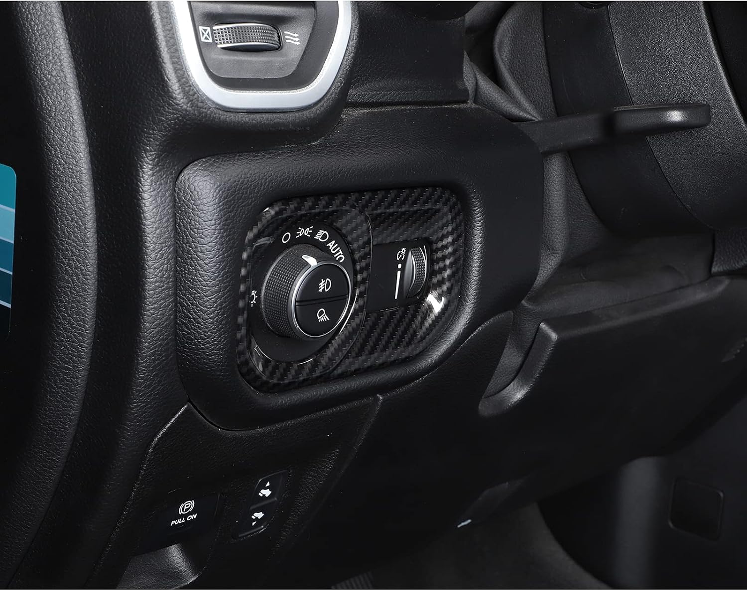 JeCar Headlight Switch Button Cover Trim for 2018-2023 Dodge RAM 1500 Carbon Fiber Interior Accessories