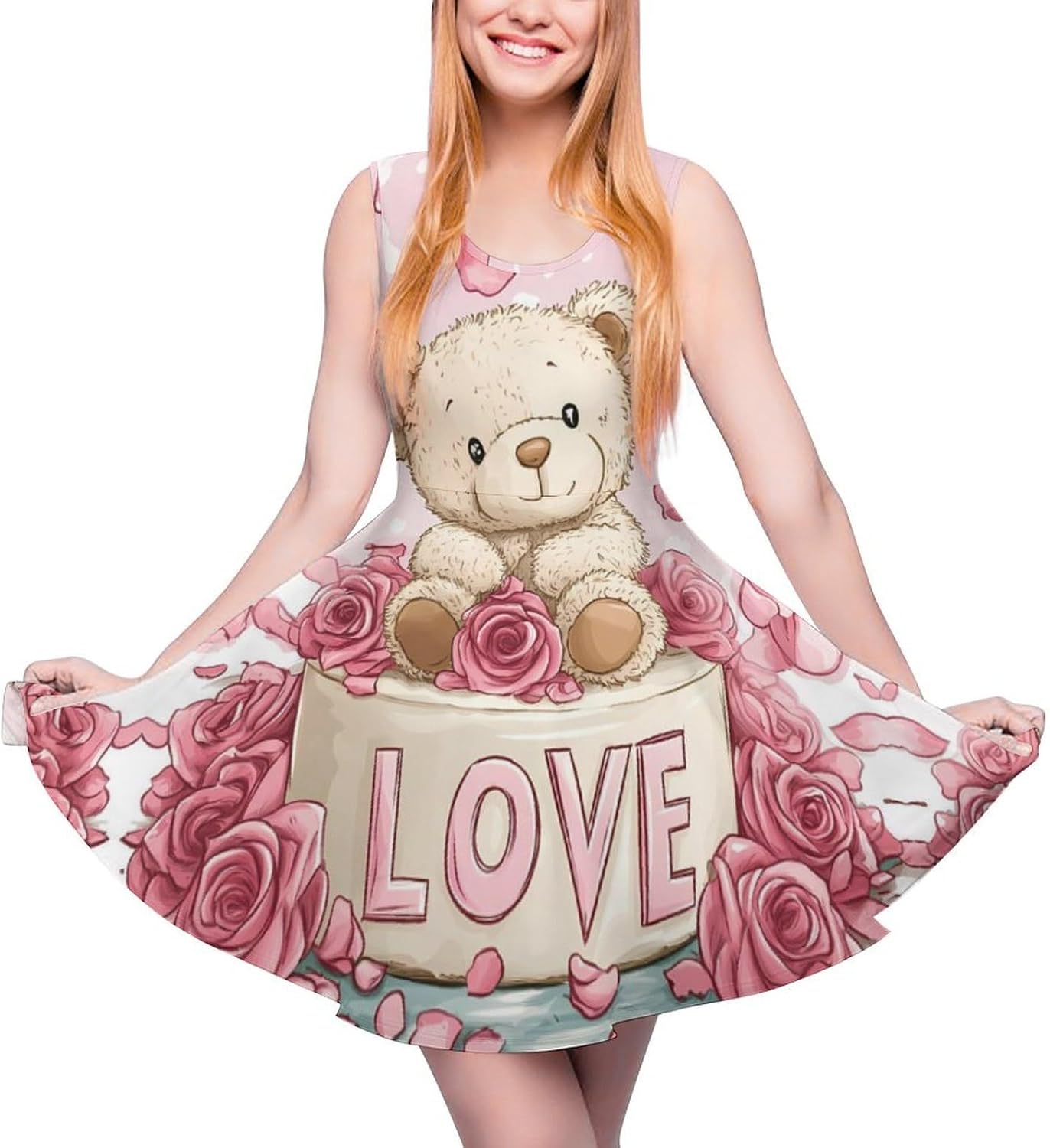 Bear Cake Women's Dresses Round Neck Dress Sleeveless Tank Dress Ruffle Hem Sundress