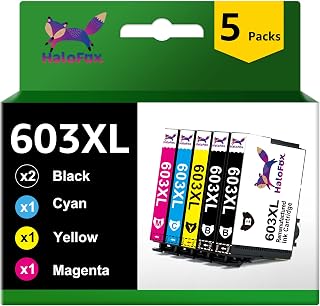 HaloFox Remanufactured 603 Ink Cartridges Multipack Replacement for Epson 603 603XL for Epson WF-2830 XP-2100 XP-3100 XP-4100 XP-2105 XP-3105 XP-4105 Workforce WF-2850 WF-2810 WF2835(5 Pack)