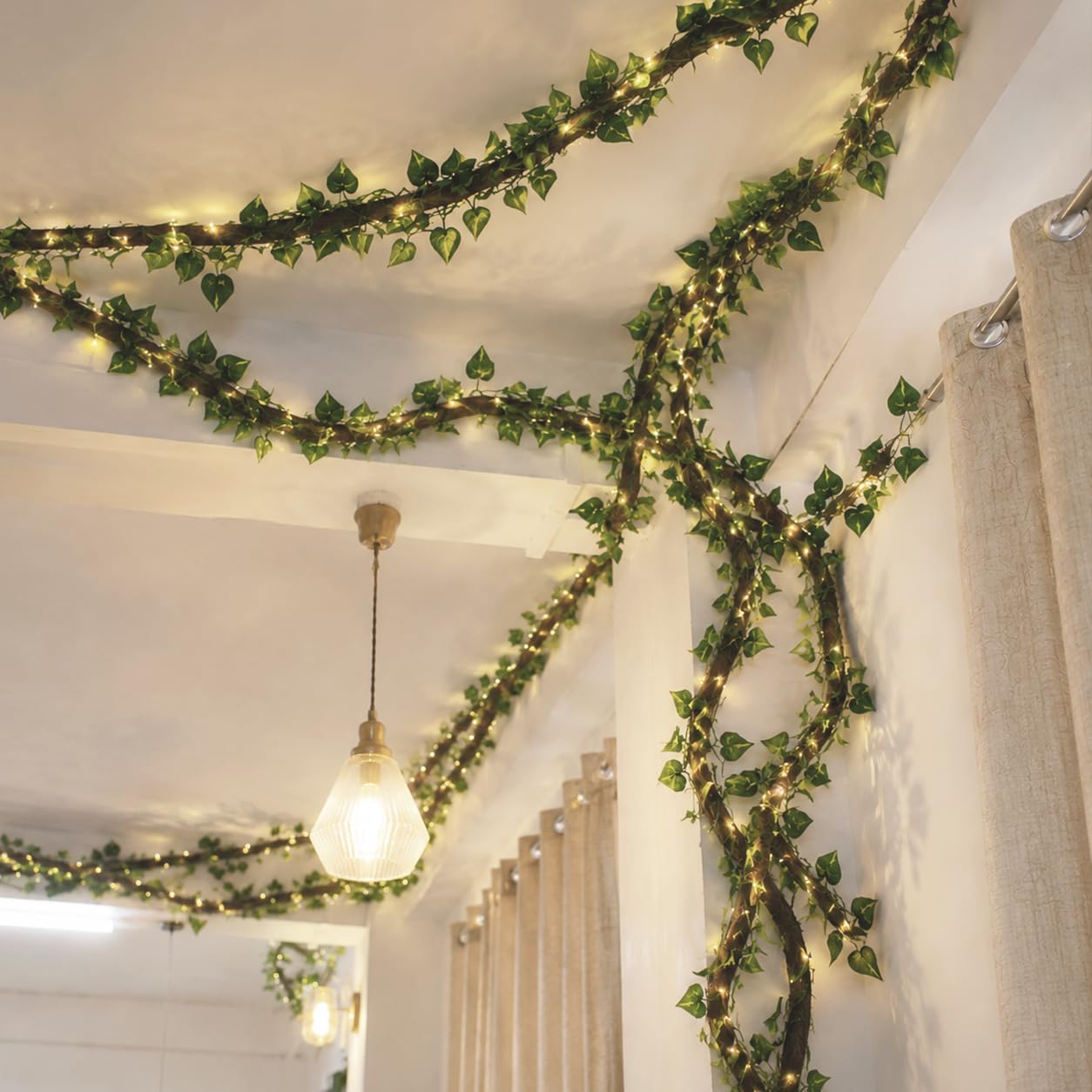 2 PCS 118" Bendable Artificial Tree Branches with DIY Vines, Light