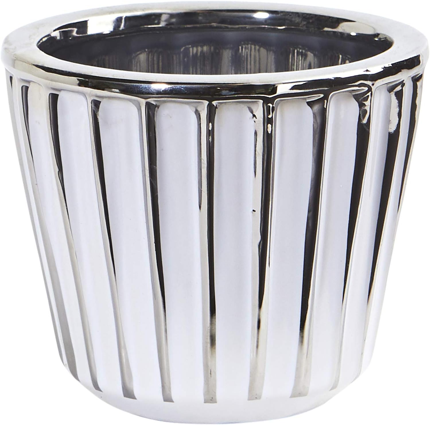 Nearly Natural 4.75in. Ceramic White Vase with Silver Burnishing