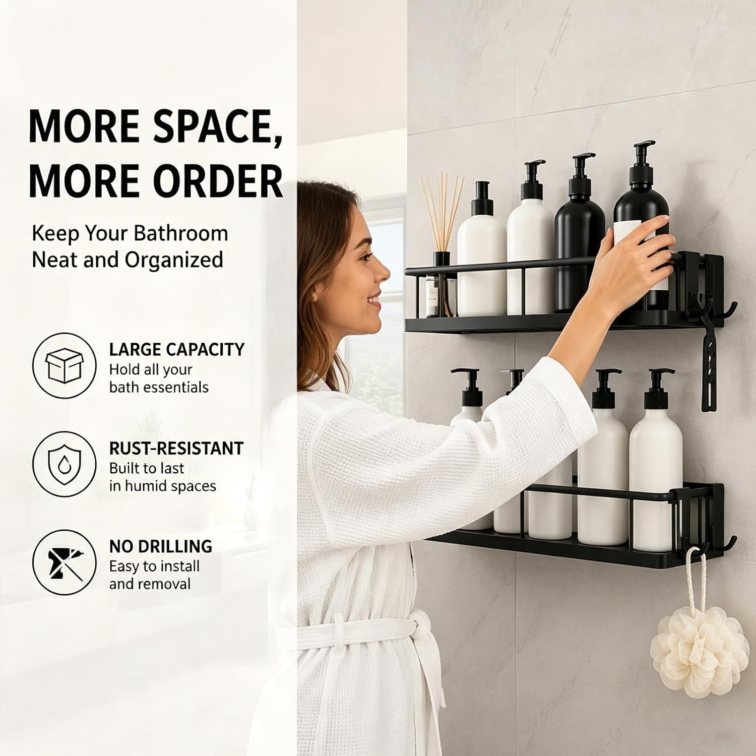 Shower Organizer Adhesive Pack - Shower Shelves - Shower Head Holder image 5