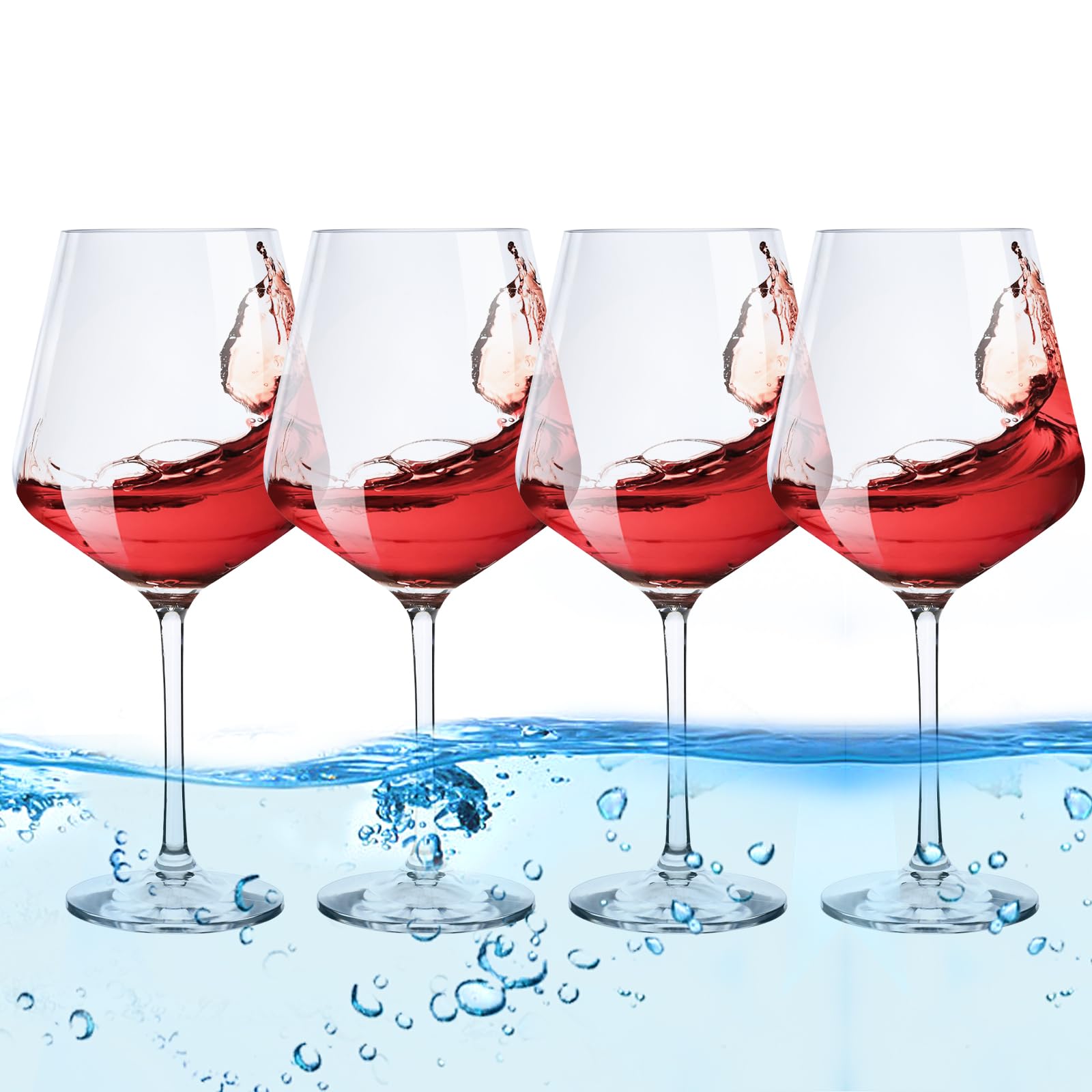LUXULISHFloating Wine Glasses for The Pool, 22Oz Unbreakable Acrylic Wine Glasses Set of 4, Shatterproof Plastic Wine Glasses for Poolside, Hot Tubs, Beach or Daily Indoor Use