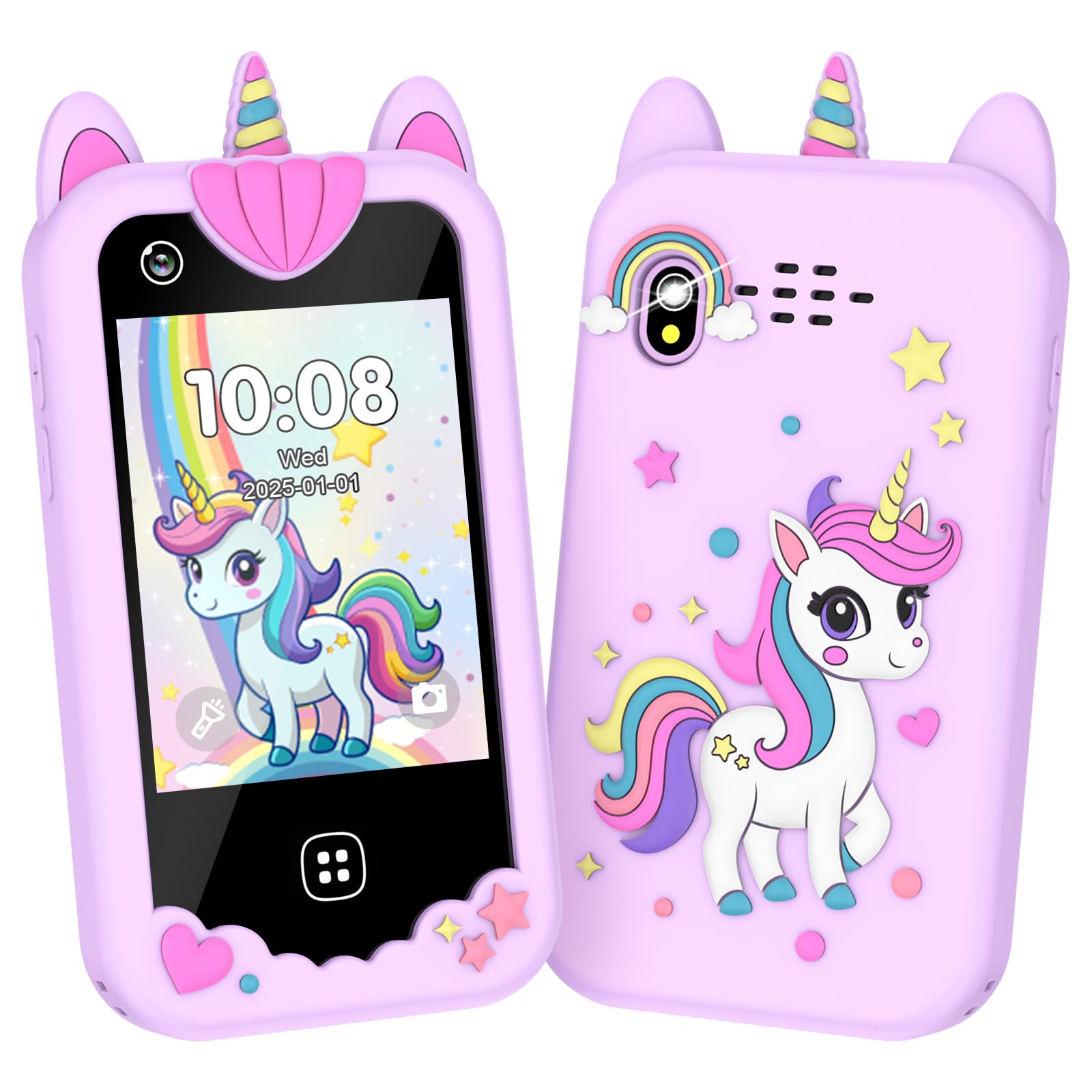 Kids Smart Phone for Girls Boys – Kids Cell Phone Toys Ages 3-10 with Touchscreen, Dual Camera, Music Player, 17 Games Toddler Learning Phone Birthday Gift for 3 4 5 6 7 8 Years Old, 8GB Card, Purple