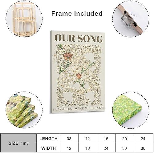Miniatura 2 de BATWHO Póster impreso en lienzo con texto en inglés "Our Song" para pared, para el hogar, baño, dormitorio, oficina, sala de estar, decoración de