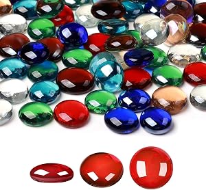 SUREAM 1 LB Glass Marble Beads, Assorted Mix Colors Firepit Glass Rock, Decorative Flat Marbles for Vases Fillers Aquarium Fish Tank Rocks DIY Crafts Table Scatter Decor