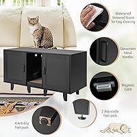 Vista 6 de PETSITE Caja de arena para 2 cajas de arena, mesa auxiliar oculta para baño de gatos con 2 gabinetes, tabla de rascar, muebles de arena para gatos