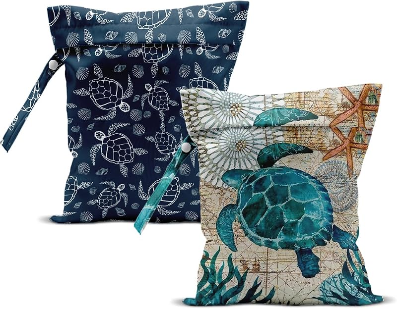 ZHAMEN 2 Bolsas reutilizáveis para itens úmidos, estampa Sea Life, 30,48 cm x 25,4 cm, Pacote com 2