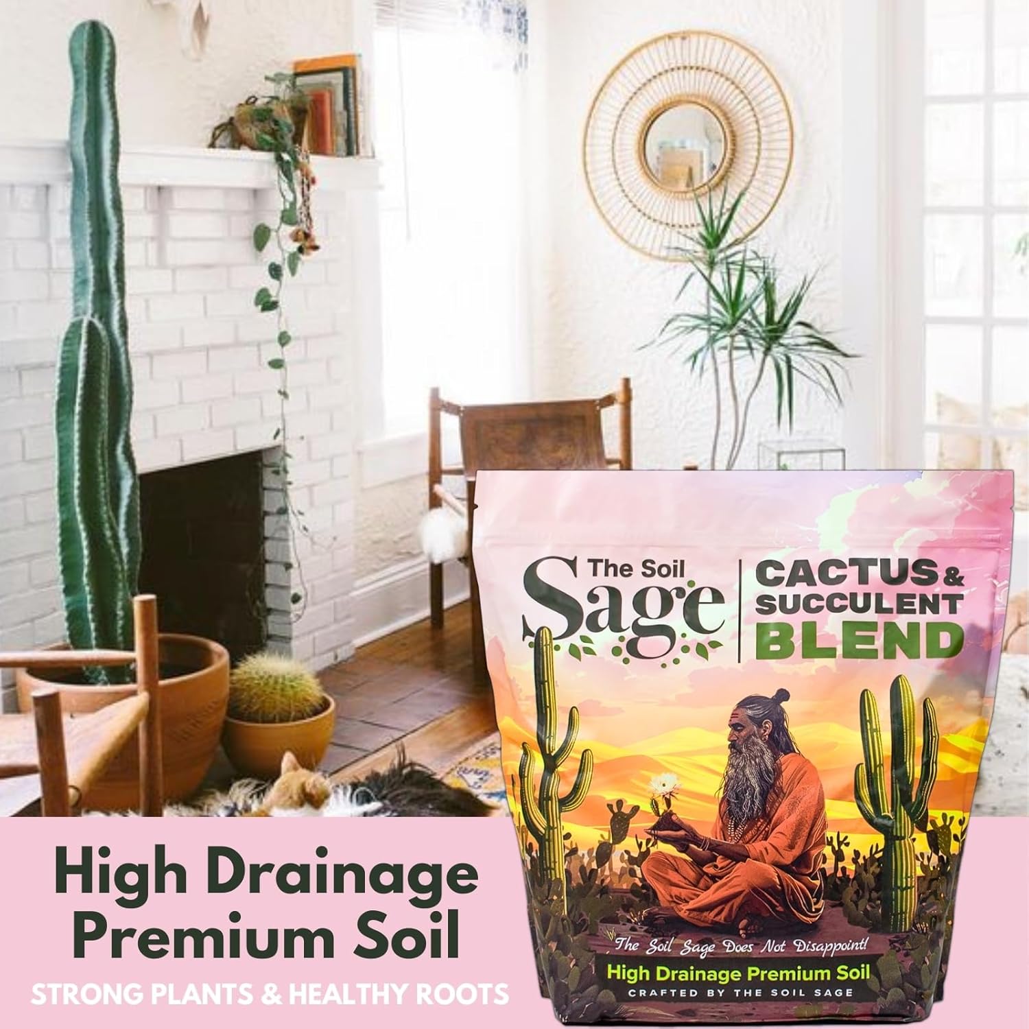 The Soil Sage 5 Dry Qt Cactus & Succulent Potting Soil Mix, USA Made - Gritty, Fast Draining, Soilless, Root Boosting, Peat-Free - Growth of Cactus, Succulents, Jade, Aloe Vera (5 Qt)