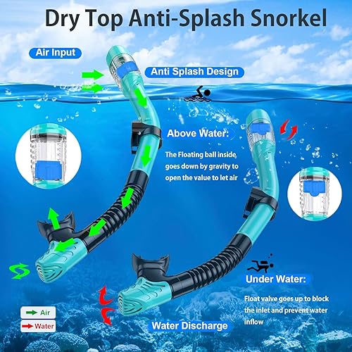 Miniatura 3 de Equipo de esnórquel para adultos, juego de aletas de máscara, máscara de buceo con vista panorámica, antivaho, esnórquel seco, aletas de natación