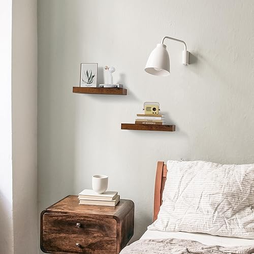 Miniatura 7 de Estantes flotantes rústicos, estantes de pared de 15 pulgadas para baño, dormitorio, pequeño estante colgante para almacenamiento en la pared,