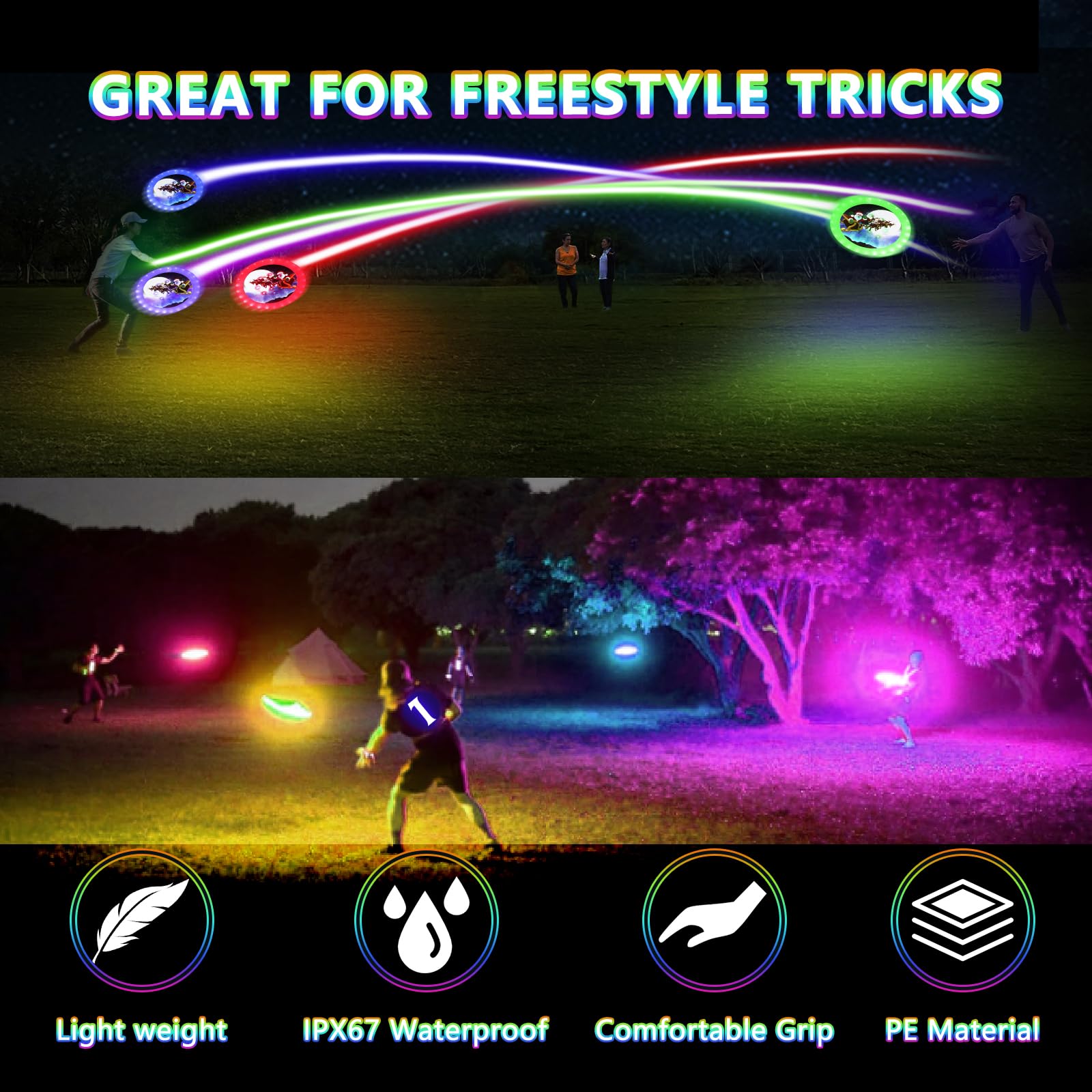 Glow In Dark Frisbee With 39 RGB Lights - Waterproof Glow Frisbee For ...