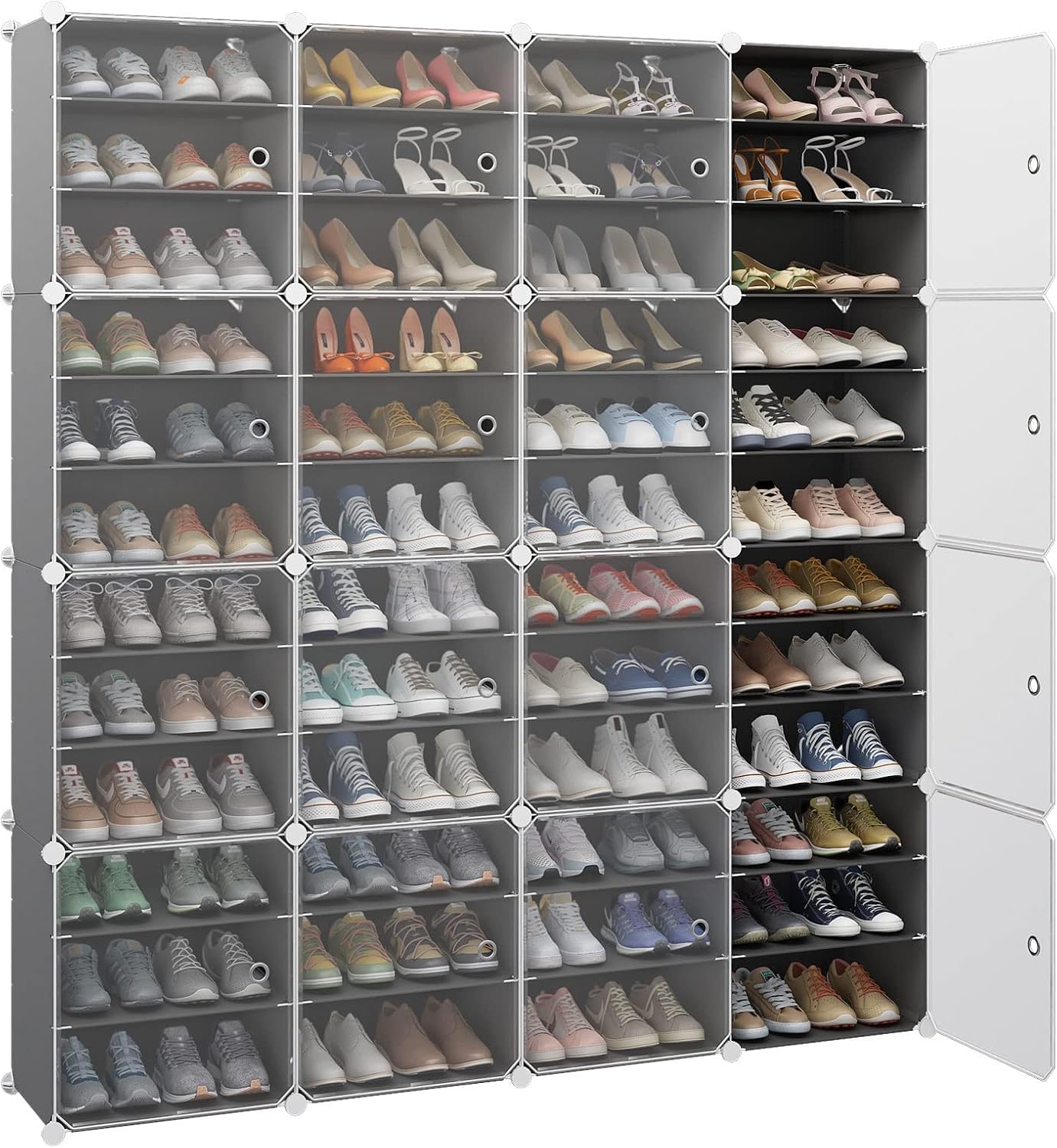 Aeitc Shoe Rack 12 Tiers Shoe Organizer Narrow Standing Stackable Shoe Storage Cabinet for Closet，grey,96 pairs, Transparent
