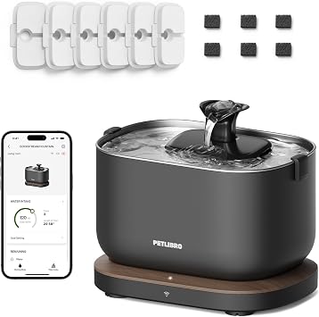 Bundle of PETLIBRO App Cat Water Fountain, 2.5L/84oz Dockstream Pet Fountain for Cats Inside with 2.4GHz Wi-Fi + PETLIBRO 6 Pack Replacement Filters for Dockstream Cat Water Fountain