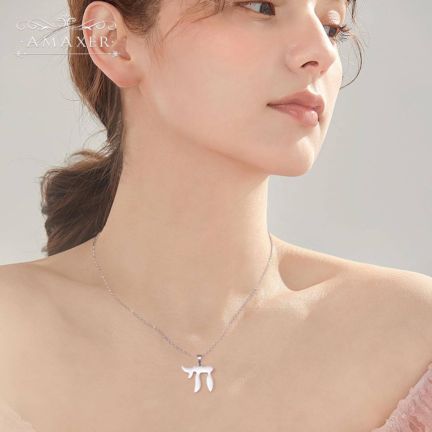 Amaxer Adjustable Jewish Hebrew Chai Symbol Necklace for Bar Bat Mitzvah Stainless Steel Judaism Religious Jewelry - Image 2