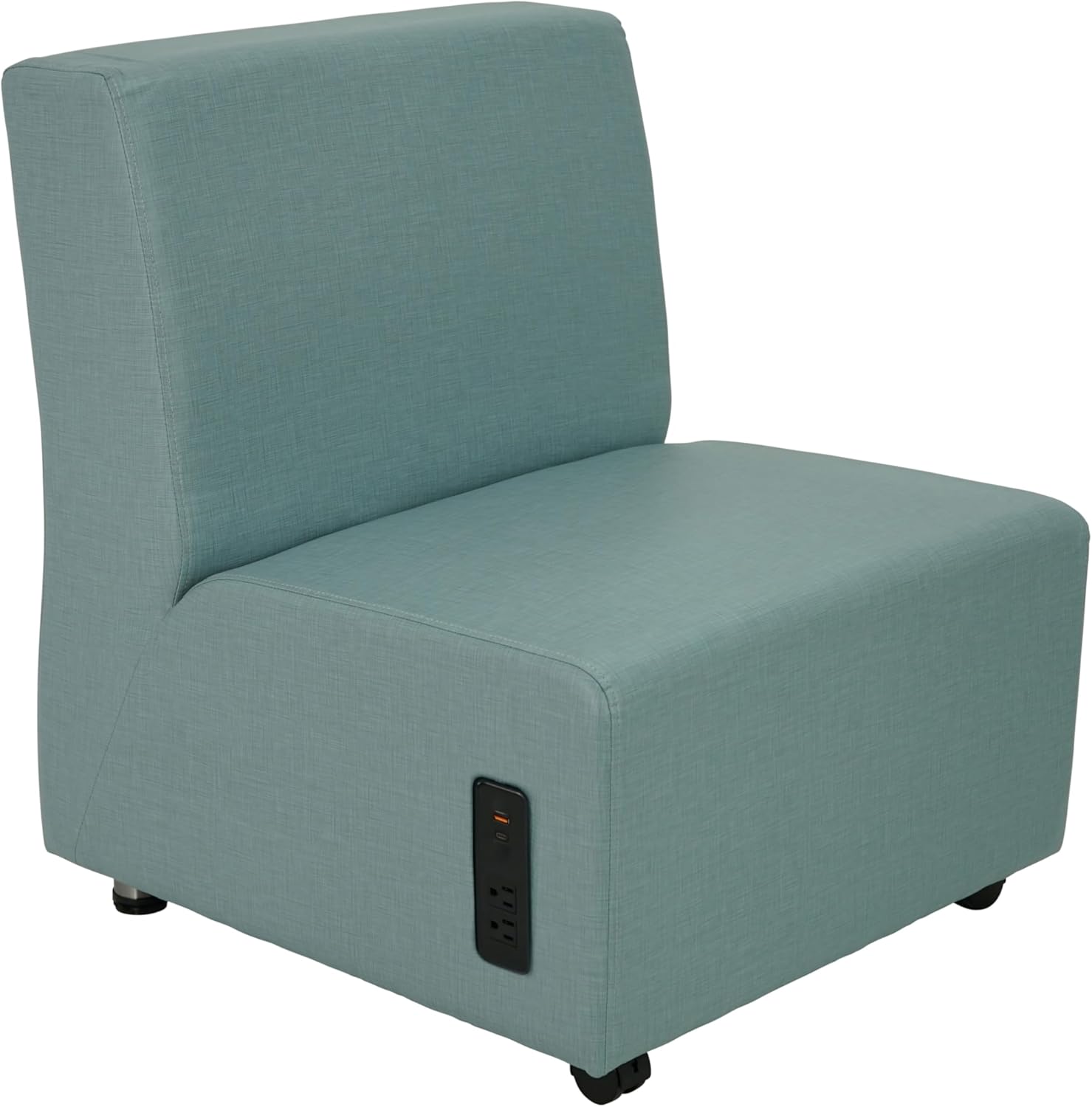 FDP Pro Series Upholstered Armless Mobile Chair with Locking Casters for Portability Commercial Seating for Hotel Lobby, Office, Restaurant, Waiting Room, Home - Black/Gray