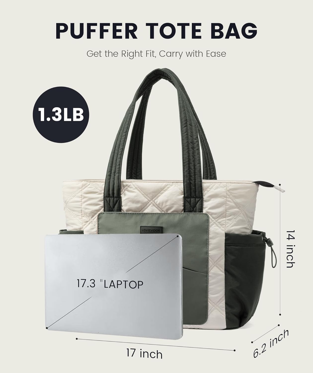 LOVEVOOK Tote Bag for Women, puffer tote bag for Work Travel Nurse, Lightweight quilted Bags with Compartments - Image 8