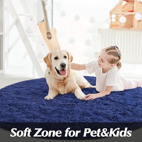 Miniatura 7 de Alfombra redonda azul marino para dormitorio de niñas, alfombra circular esponjosa de 4 x 4 pies para decoración de habitación de niños, alfombra