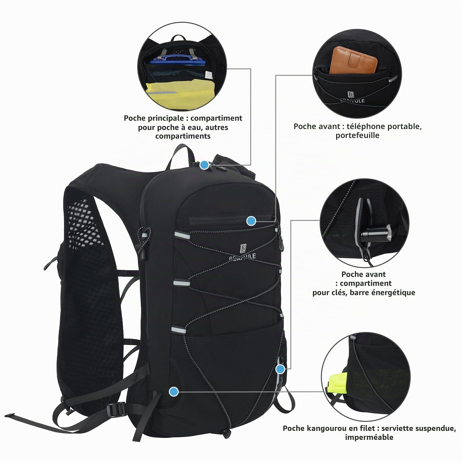 Gilet de course pour homme et femme | Sac à dos d'hydratation | Sac à dos de course | Sac à dos de course ultra léger | Sac à dos de vélo, randonnée, marathoner