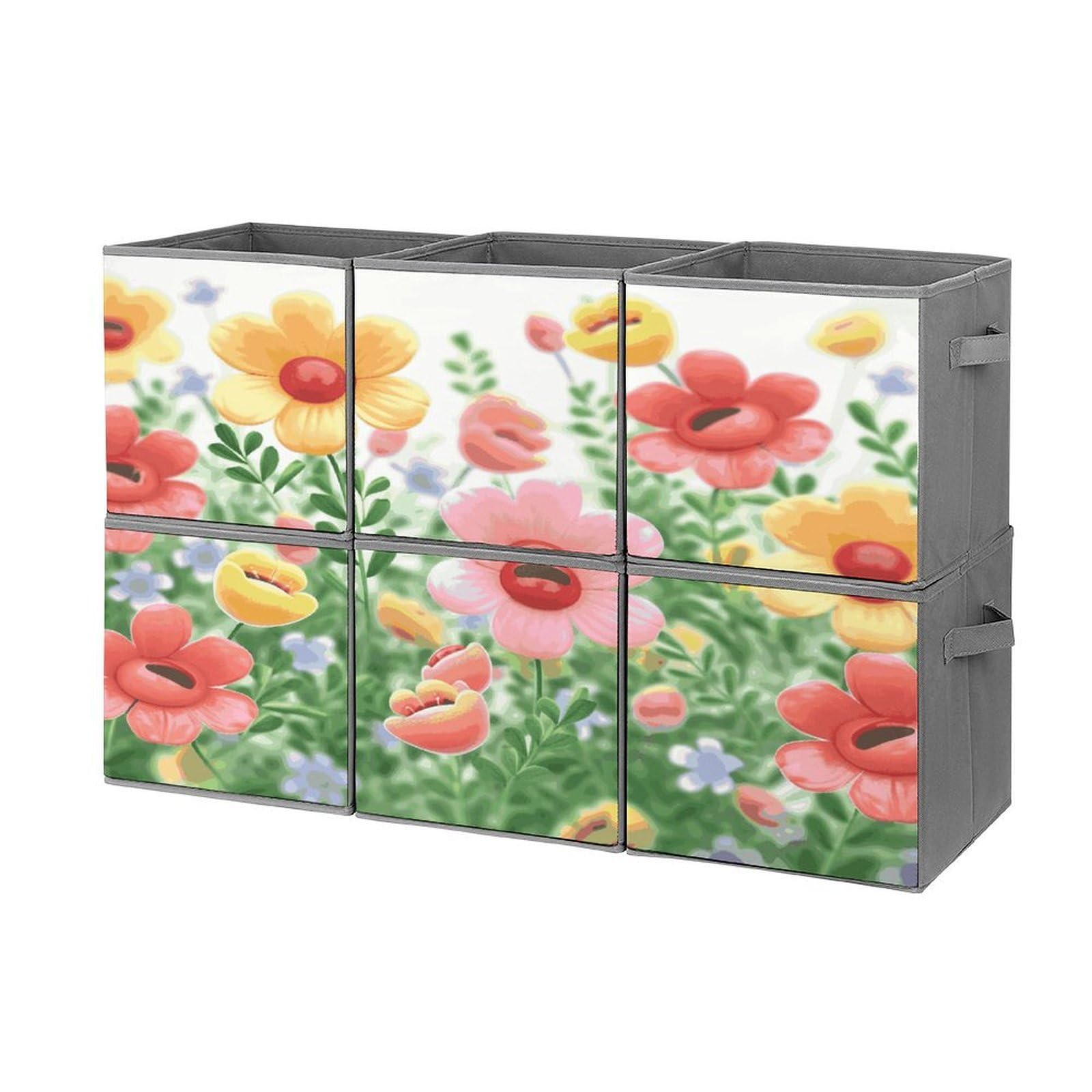 Btcowzrv Style Happy Flower Storage Cubes, 6 Pack Oxford Fabric Foldable Collapsible Bins With Handles, Cubby Storage Baskets Boxes For Closet Shelves Office Organization
