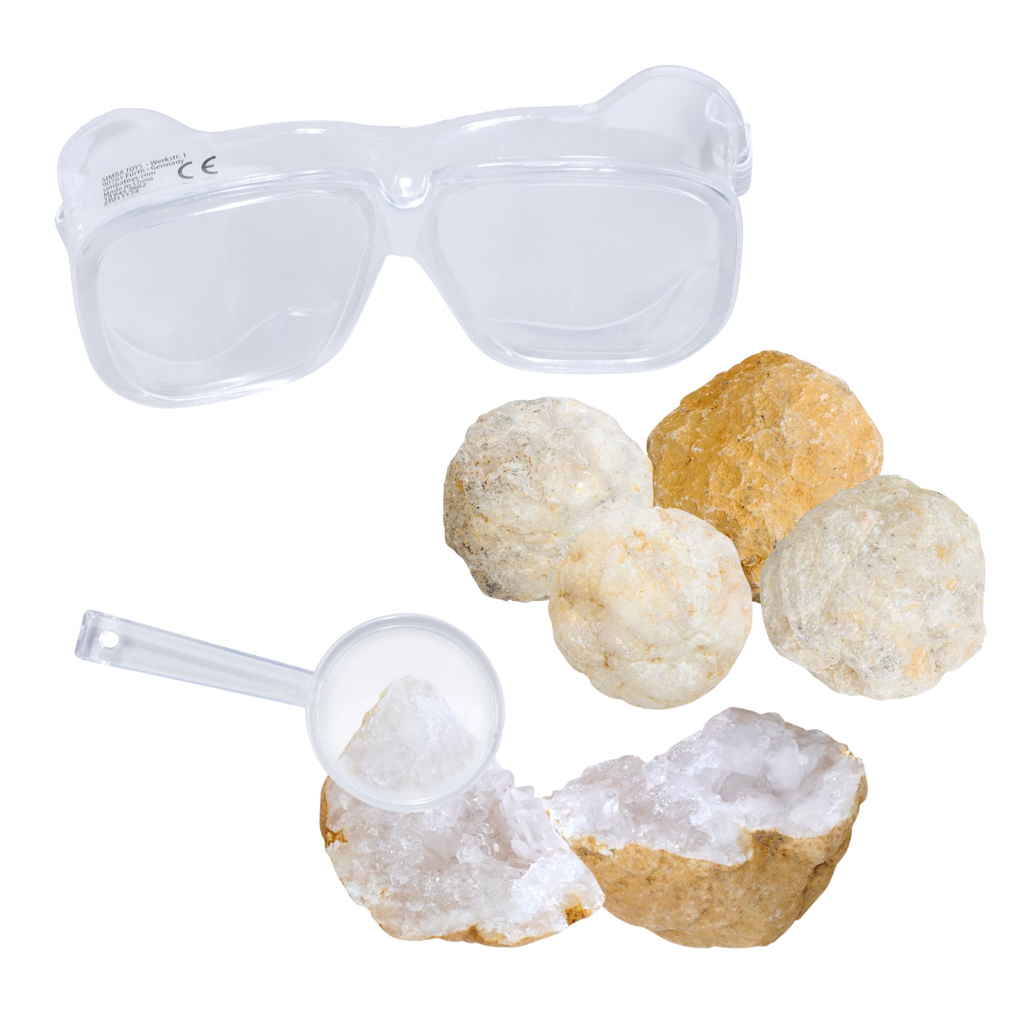 Simba 109452662 - Scout Geoden zum Aufbrechen (5 Steine) - interaktives Forscher- und Entdecker-Spielzeug für Kinder ab 5 Jahre inkl. Lupe & Schutzbrille, je 3-4 cm groß - 3