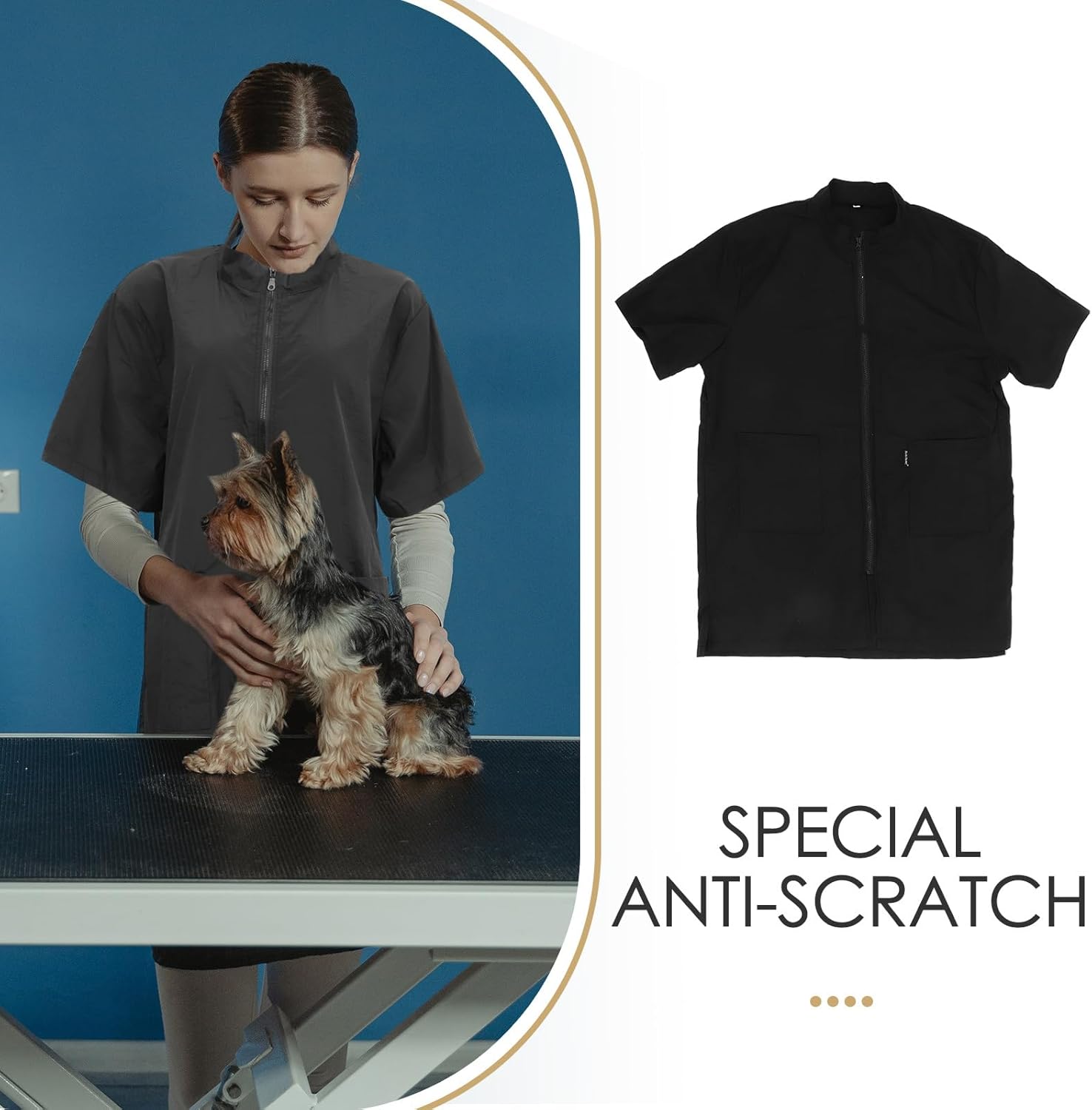 VILLCASE Waterproof Pet Cosmetologist Clothes Pet Salon Grooming Apron Beautician Bath Uniform for Home Outdoor (Black, Size)- Pet Hair Grooming Supplies 3 71SS3QNiscL. AC SL1500