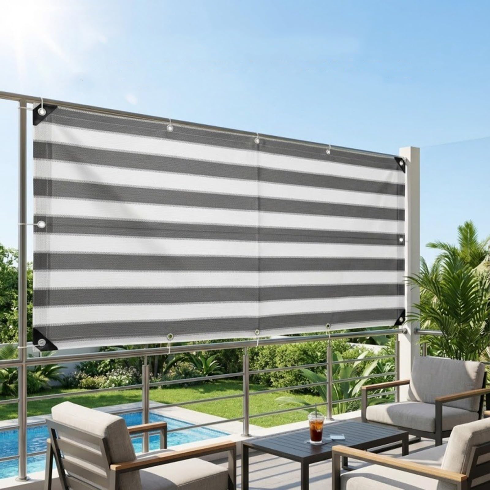 Filet d'intimité robuste balcon terrasse jardin, toile d'ombrage coupe-vent PEHD 3x3.0m œillets