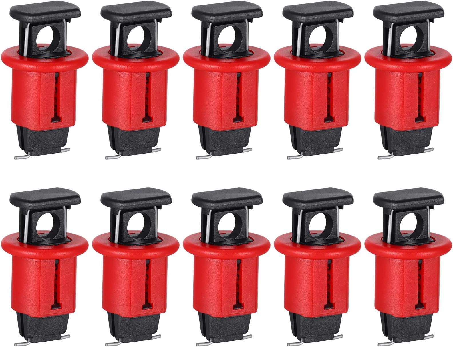 ALLOMN 10pcs Professional Miniature Circuit Breaker Lockout, Red, Push Button Actuator, Manual Operation, Normally Open Switch