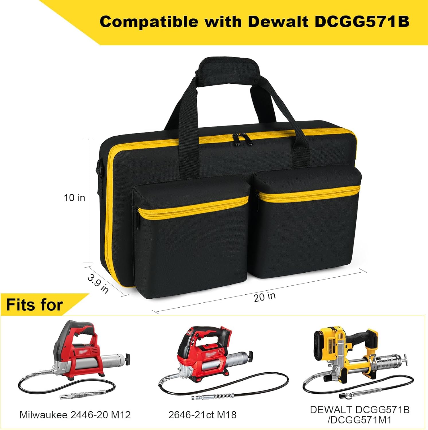 Grease Gun Case Compatible with Dewalt Grease Gun 20v DCGG571B/Milwaukee Grease Gun M18 2646-20/M12 2446-20, Carrying Case Compatible with Dewalt Grease Gun, Battery & Charger​, Bag Only