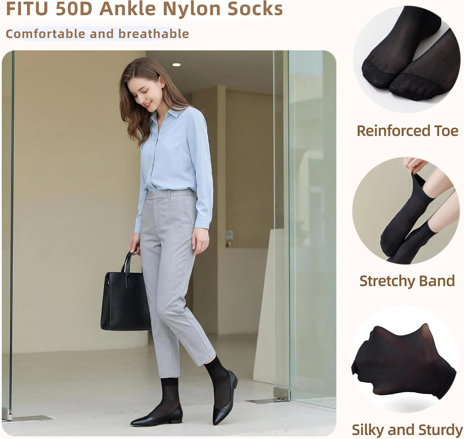 Women's 50D Ankle High Sheer Stocking Socks image 4