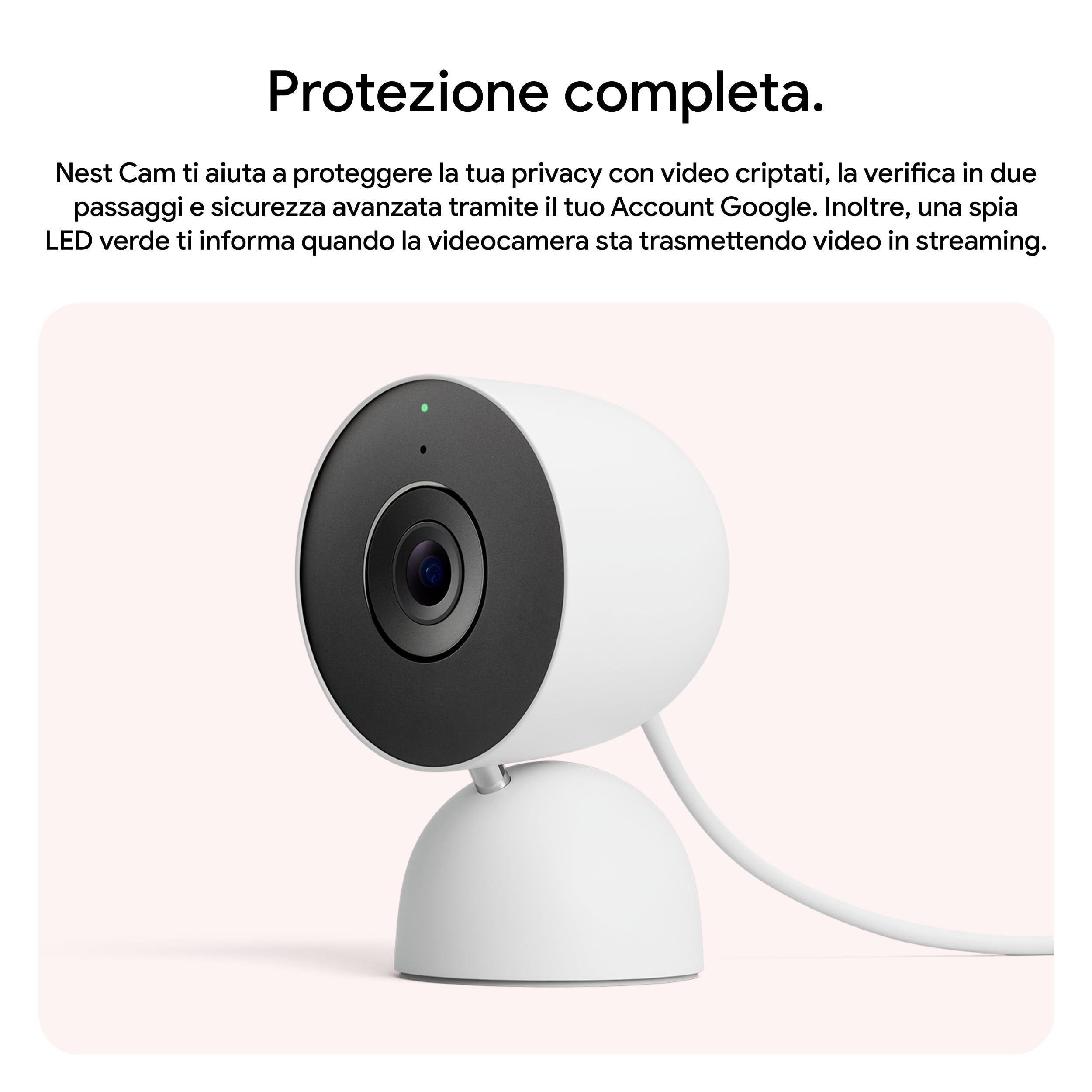 Google Nest Cam Indoor (con cavo, 3ª gen.) - Videocamera di sicurezza per interni con Video 2K - Compatibile con Google Home - Bianco ghiaccio